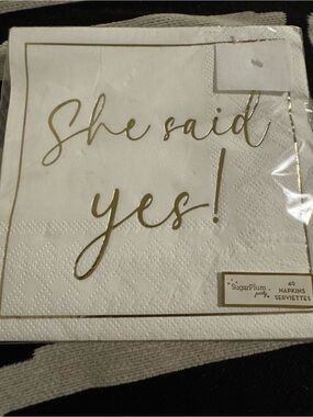 SugarPlum 'She Said Yes' White Napkins with Gold Foil
